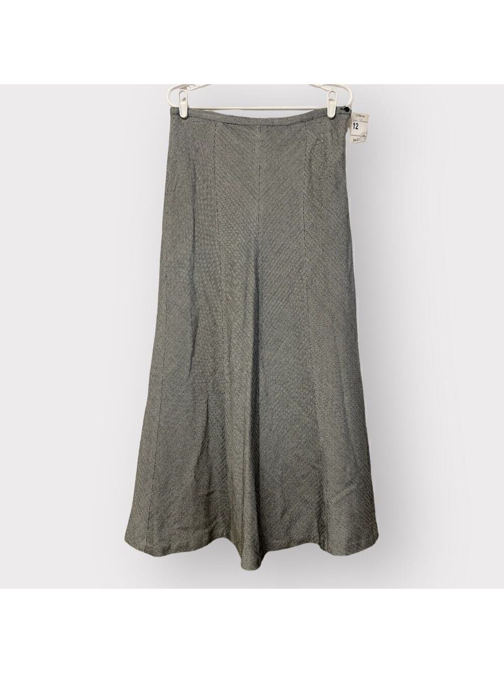 VTG Y2K Worthington NEW Womens Maxi Skirt sz 12 Herringbone Wool Blend Twee Grey